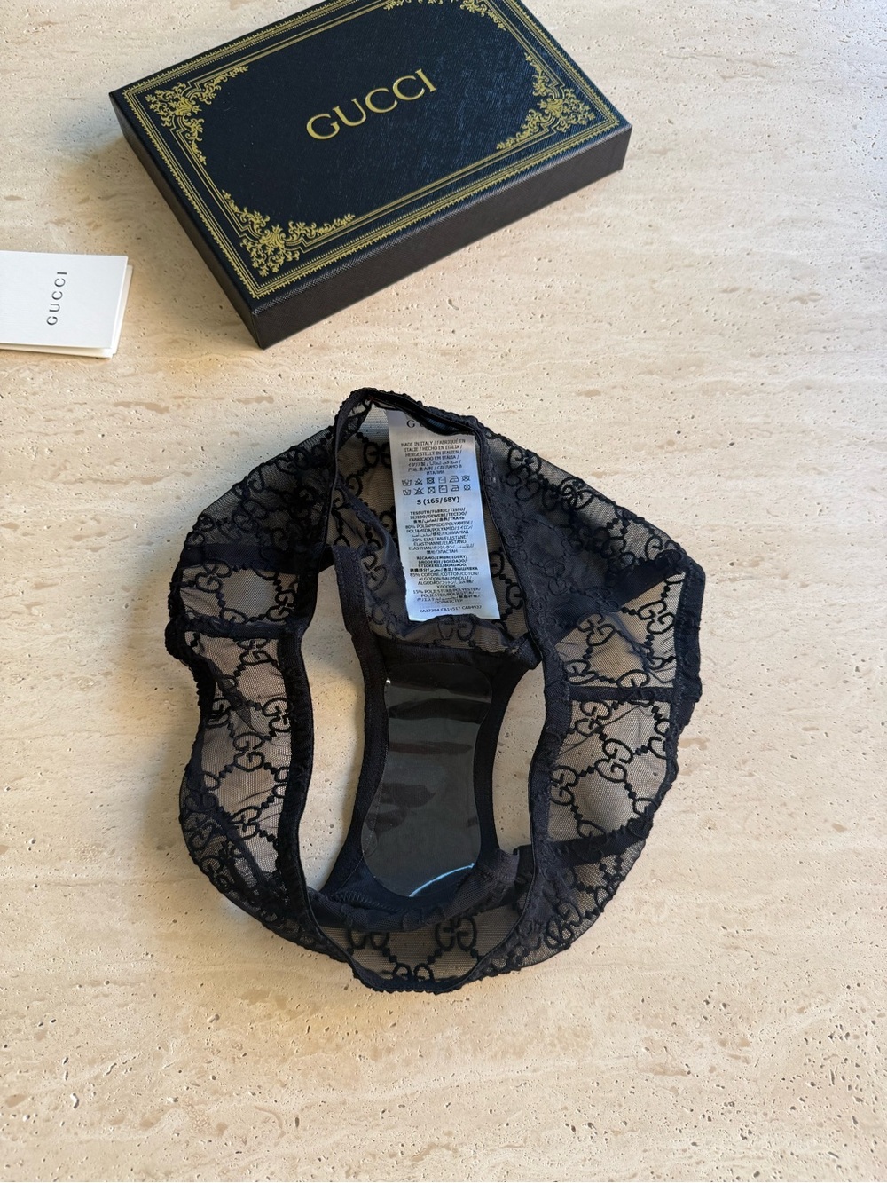 NWT Gucci Embroidered GG Logo Black Tulle Lingerie Set Sz/ S - Picture 13 of 16